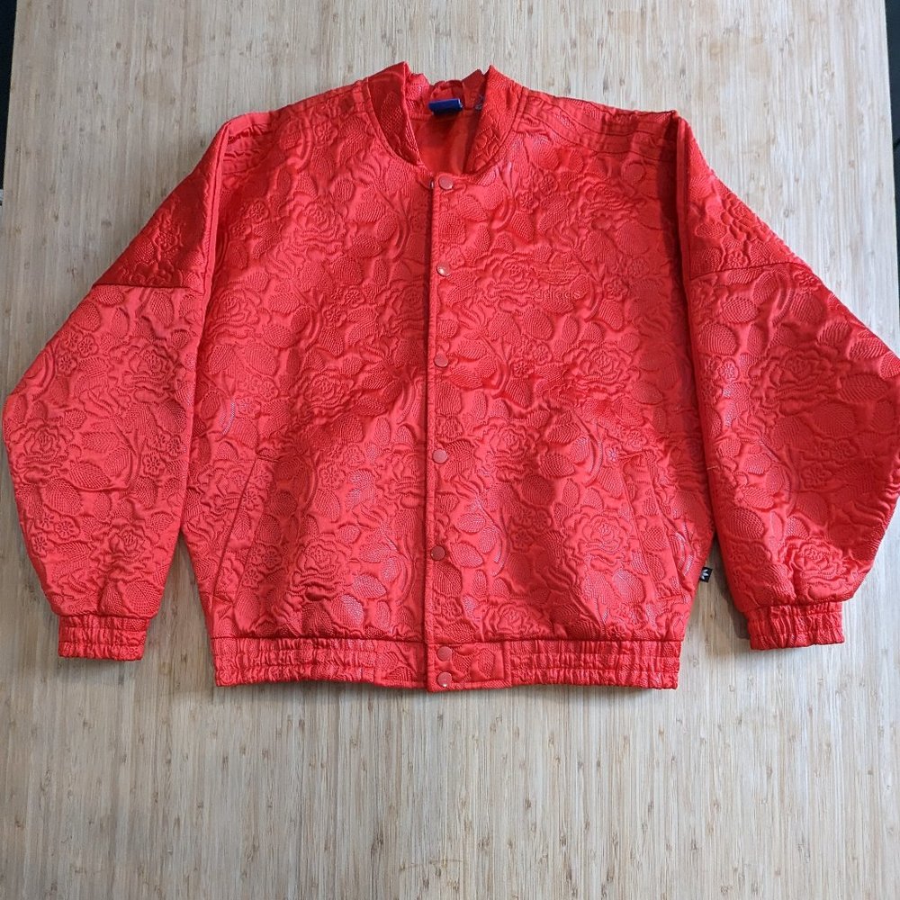35. Adidas Originals Red Floral Bomber Track Jacket M Shiny Rose Size Medium